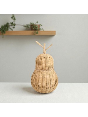 Felis Arte Doğal Bambu Dekoratif Armut (Small) , El Dokuması, Kapaklı , Rustik , Bohem, Kahverengi