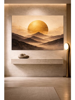 Artease Soyut Altın Güneşin Doğuşu ve Dağlar Kanvas Tablo