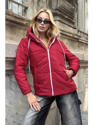 Modanı Seç Bordo Su Geçirmez Kapüşonlu Şişme Mont