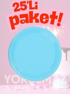 Yorulmaz Ambalaj 🔵 Happy Party Açık Mavi Plastik Tabak 25 Adet – Dayanıklı & Şık Kullan-At