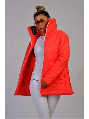 Modanı Seç Bayrak Kırmızı Dik Yaka Su Geçirmez Uzun Şişme Mont