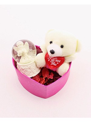 MiraLive Sevgiliye Hediye Sevimli Mini Ayıcık ve Melek Kar Küresi Hediye Kutusu