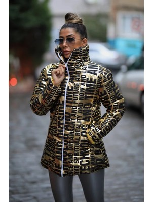 Modanı Seç Gold Dik Yaka Uzun Parlak Şişme Mont