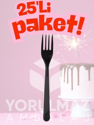 Yorulmaz Ambalaj ⚫ Happy Party Siyah Renkli Plastik Çatal 25 Adet – Şık & Dayanıklı Kullan-At