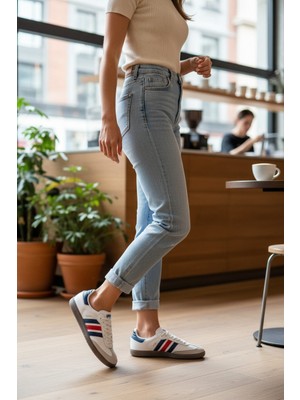 Enoch Kadın T-Burun Sneaker Klasik Süet Panel Detaylı Şeritli Düz Taban Spor Ayakkabı