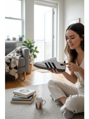 Enoch Kadın T-Burun Sneaker Klasik Süet Panel Detaylı Şeritli Düz Taban Spor Ayakkabı