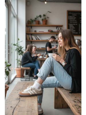 Enoch Kadın T-Burun Sneaker Klasik Süet Panel Detaylı Şeritli Düz Taban Spor Ayakkabı