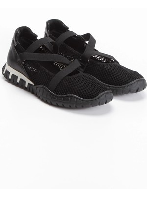 MFT Ayakkabı Kadın Siyah Fileli Ortopedik Taban Cırtlı Babet Spor Ayakkabı