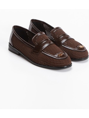 MFT Ayakkabı Kadın Kahverengi Triko Loafer Ayakkabı