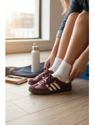 Enoch Kadın T-Burun Sneaker Klasik Süet Panel Detaylı Şeritli Düz Taban Spor Ayakkabı