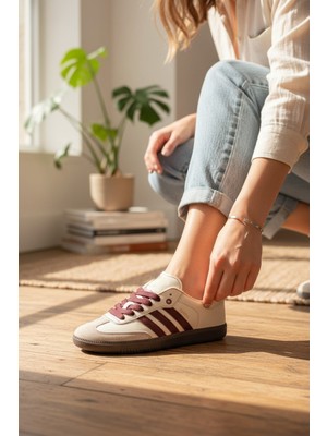 Enoch Kadın T-Burun Sneaker Klasik Süet Panel Detaylı Şeritli Düz Taban Spor Ayakkabı
