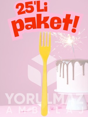 Yorulmaz Ambalaj 🟡 Happy Party Sarı Renkli Plastik Çatal 25 Adet – Dayanıklı & Şık Kullan-At