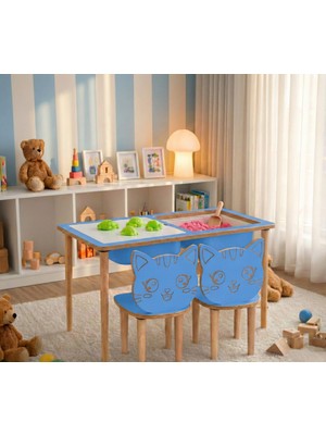 Koltukcuyuz Ahşap Mavi Kedi Çocuk Oyun Masası