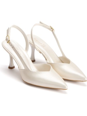 MFT Ayakkabı Kadın Sivri Burunlu Arkası Açık Ince Topuklu Stiletto Sedef