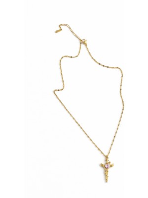 Stainless Stell Gold Zincir Detaylı Kolye