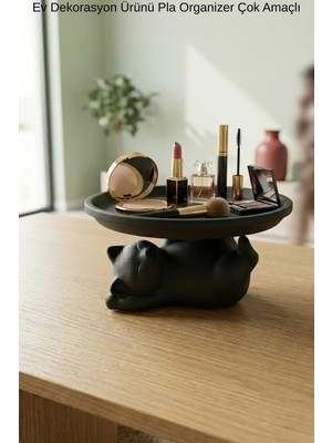 Oxyteez Kedi Figürlü Dekoratif Sunum Standı 17 cm Yükseltilmiş Masaüstü Tabak Siyah Beyaz