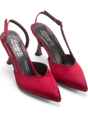 MFT Ayakkabı Kadın Sivri Burunlu Arkası Açık Ince Topuklu Stiletto Bordo