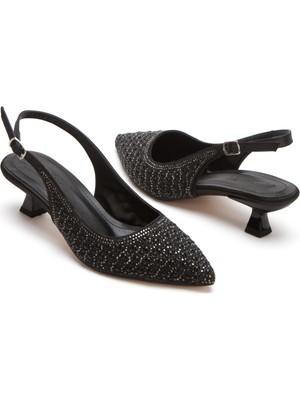 MFT Ayakkabı Kadın Kısa Topuklu Incili Gelinlik Abiye Ayakkabı Siyah