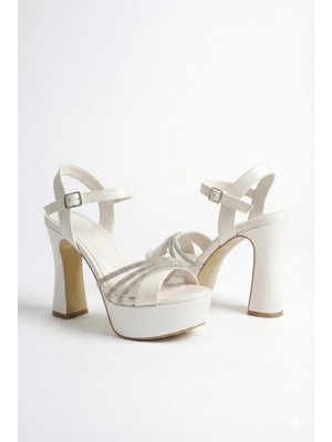 MFT Ayakkabı Kadın Taşlı Platformlu Abiye Ayakkabı Sedef