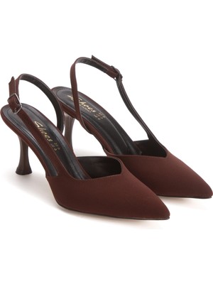 MFT Ayakkabı Kadın Sivri Burunlu Arkası Açık Ince Topuklu Stiletto Kahverengi