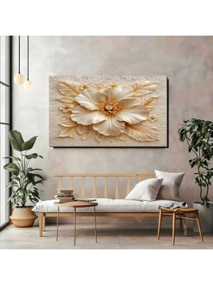 Artprinta 3D Çiçek Desenli Bej Kanvas Tablo – Zarif ve Modern Duvar Dekoru