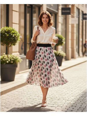 Eren Style Şifon Içi Astarlı Beli Lastikli Etek(95 Cm)-(38-52)