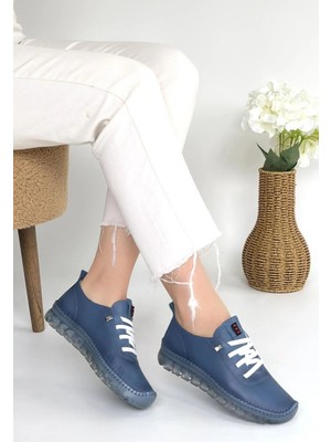 Trivogue Kitta Mavi Deri Bağcıklı Spor Ayakkabı