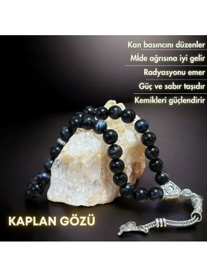 Bonicce Güç Tesbihi - Siyah Kaplan Gözü Gerçek Doğal Taş Tesbih