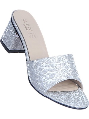 Ayakcenter Byn Ayışığı BY21 Gümüş Simli Kadın 7cm Topuklu Terlik