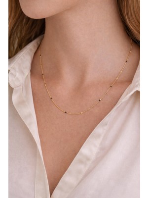 Sacce Scarves & Accessories Pullu Detaylı Zincir Kolye – 14 K Gold 55 cm Minimal Işıltılı Gold Kolye