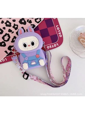 Labubu Kedi Kulaklı Silikon Çanta Cüzdan Kadın Genç Kız Çocuk Bebek 15X9 cm Hediyelik Ayarlı Askı