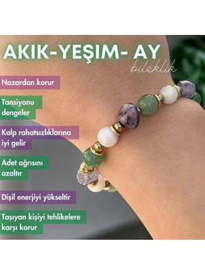 Bonicce Yeşim - Akik ve Ay Taşı Gerçek Doğal Taş Bileklik