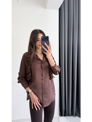 Moise Zra Saten Kahverengi Gömlek