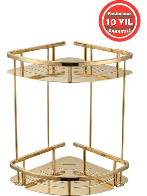 Banyom Home Altın Gold Paslanmaz Pirinç 2'li Marin Şampuanlık Banyo Rafı