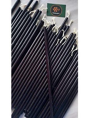 Pucutun (50 Adet) Mum ve (3 Adet) Özel Dizayn Ahşap Silindir Mumluk Dilek Mumu Doğal Petek Mum Beeswax Candle (Siyah)