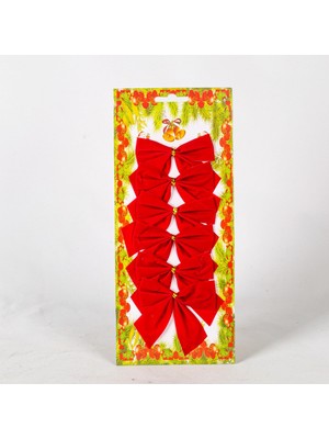 Pucutun Yılbaşı Süsü Askılı Fiyonk 6'lı Paket Kırmızı 9x6 Cm.