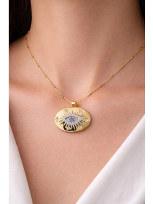 Çağ Moda Aksesuar Göz Işlemeli Çelik Kolye