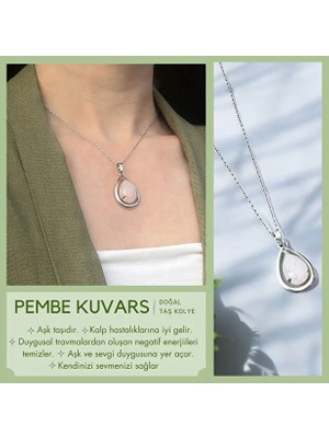 Bonicce Pembe Kuvars Taşı Gerçek Doğal Taş Kolye
