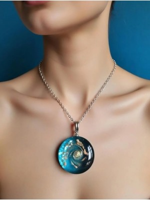 Anka Select Dogal Taş Detaylı turkuaz renk özel el işçiliği Spiral Mavi Kolye Ucu bohem şık tasarım  kadın kolyesi