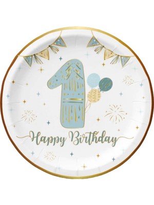 Dodomar Tabak 1 Yaş Happy Birthday Mavi Altın Varakl 6lı