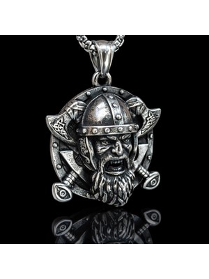 Paslanmaz Çelik Viking Savaşçı Kalkan Detaylı Odin Kolye