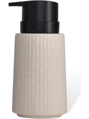 Pucutun New Max Premium Serisi 300 ml Sıvı Sabunluk Pompalı Çizgili Seramik Sıvı Sabunluk Dispencer Bej