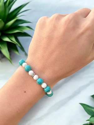 Bonicce Turkuaz ve Ay Taşı Gerçek Doğal Taş Bileklik