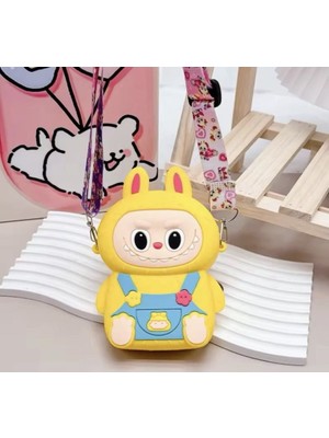 Labubu Kedi Kulaklı Silikon Çanta Cüzdan Kadın Genç Kız Çocuk Bebek 15X9 cm Hediyelik Ayarlı Askı
