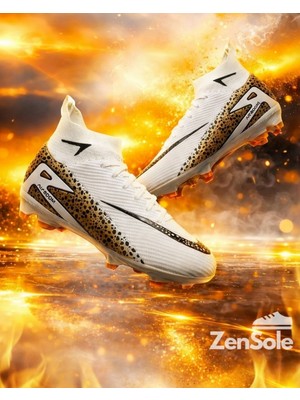 Laliga Yeni Model Özel Taban Çoraplı Krampon Beyaz-Altın