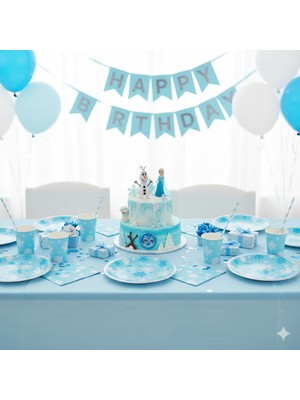 Dodomar Kar Temalı Frozen Elsa Tabak 23 cm 8 Parça Çocuk Doğum Günü Parti Tabağı