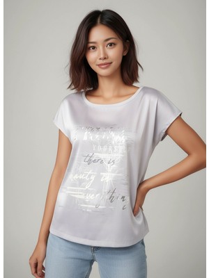 Mamayaga Kadın Bisiklet Yaka Saten Viskon Kısa Kol Spor Şık Desenli Bluz