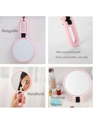 Pucutun Sivrisinek Kovucu Bileklik, 15X Büyütmeli El Aynası, Çift Taraflı Katlanabilir Büyüteçli Taşınabilir Ayna, Kadınlar ve Kızlar Için Ayarlanabilir Saplı Kompakt Makyaj Aynası (Pembe)