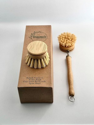 Pucutun Temmiz Değiştirilebilir Başlıklı Bambu Bulaşık Fırçası, Kolayca Değiştirilebilir Sisal Fırçalı Başlık, Ergonomik Bambu Sapı, Paket Içerisinde Bir Adet Ekstra Yedek Başlık