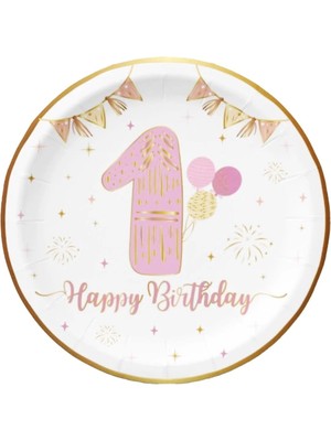 Dodomar Tabak 1 Yaş Happy Birthday Pembe Altın Varakl 6lı
